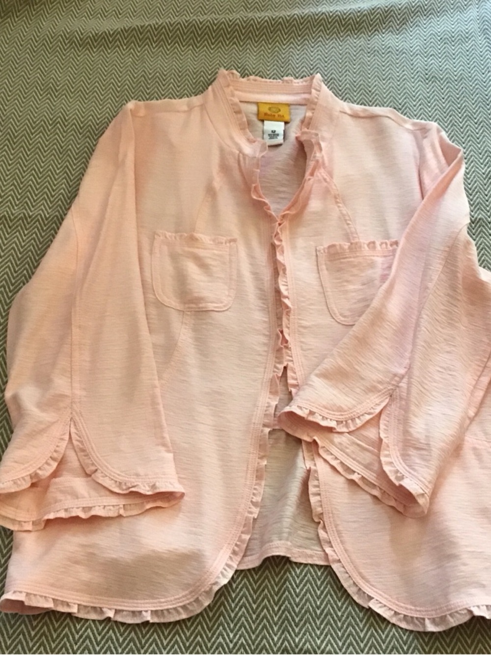 Ruby Rd. Pink Ruffle Trim Shirt Jacket - Picture 2 of 11